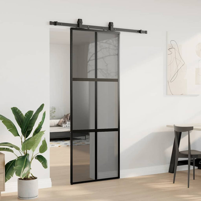 Chargez l'image dans la visionneuse de la galerie, Vidaxl schuifdeur met beslagset 76x205 cm gehard glas zwart