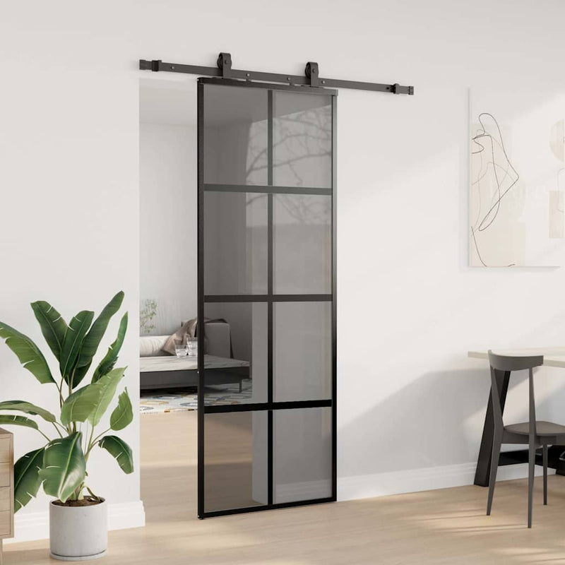 Chargez l'image dans la visionneuse de la galerie, Vidaxl schuifdeur met beslagset 76x205 cm gehard glas zwart