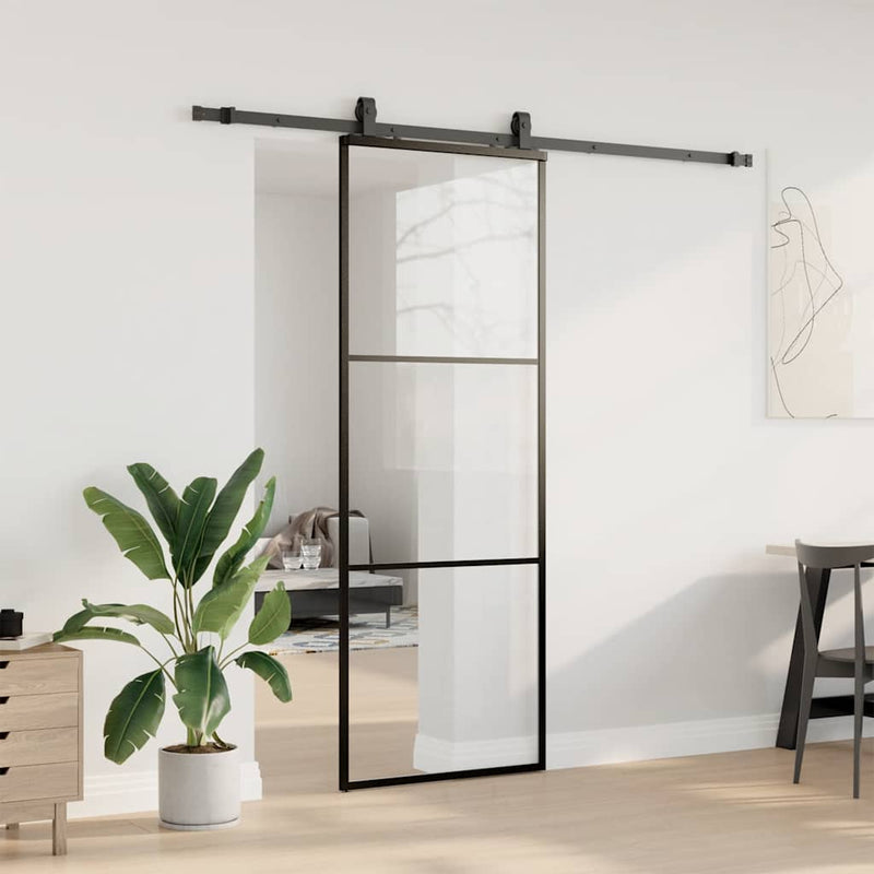 Chargez l'image dans la visionneuse de la galerie, Vidaxl schuifdeur met beslagset 76x205 cm esg glas zwart