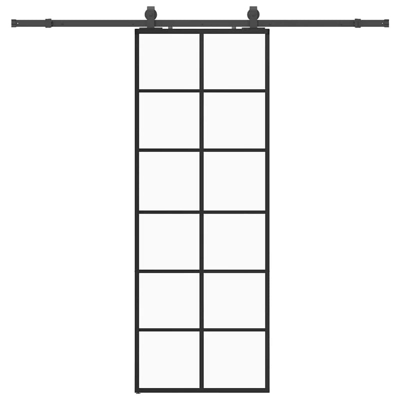 Chargez l'image dans la visionneuse de la galerie, Vidaxl schuifdeur met beslagset 76x205 cm esg glas zwart