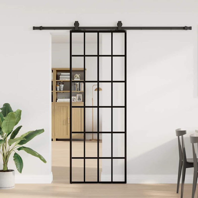 Chargez l'image dans la visionneuse de la galerie, Vidaxl schuifdeur met beslagset 76x205 cm esg glas zwart