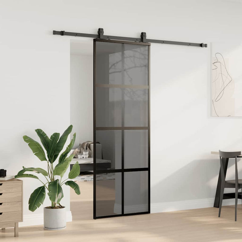 Chargez l'image dans la visionneuse de la galerie, Vidaxl schuifdeur met beslagset 76x205 cm gehard glas zwart
