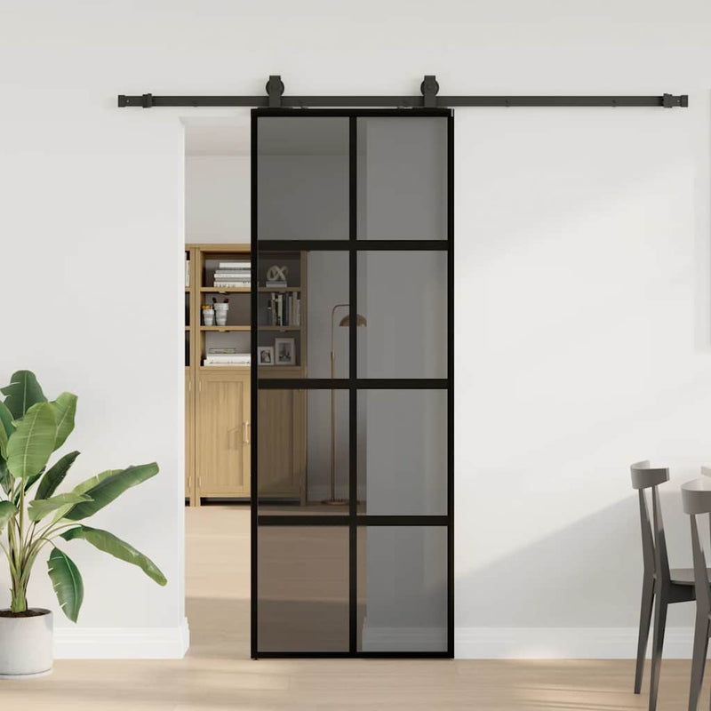 Chargez l'image dans la visionneuse de la galerie, Vidaxl schuifdeur met beslagset 76x205 cm gehard glas zwart