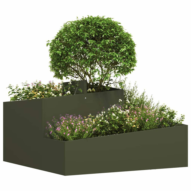 Afbeelding laden in galerijviewer, Vidaxl tuin bloempot olijf groen 80 x 80 x 50 cm koudgewalst staal