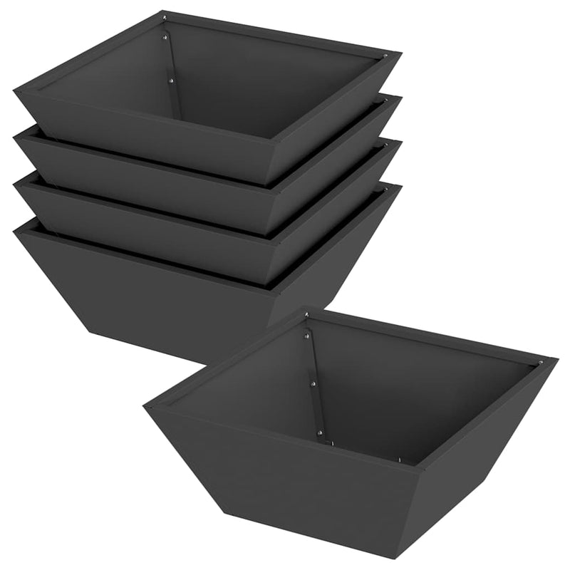 ギャラリービューアに画像をロードする, Vidaxl tuin bloempot 5 pcs zwart 40 x 40 x 15 cm koudgewalst staal
