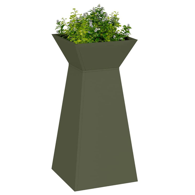 Afbeelding laden in galerijviewer, Vidaxl pilaar plantenbak 2 pcs olijfgroen 35 x 35 x 73 cm