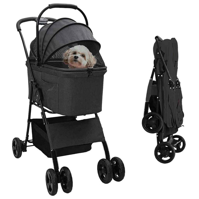 ギャラリービューアに画像をロードする, Vidaxl opvouwbare huisdierenwagen zwart 81 x 47 x 99 cm polyester