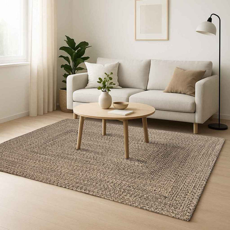 ギャラリービューアに画像をロードする, Vidaxl vloerkleden vierkant natuurlijk en zwart 240 x 240 cm jute
