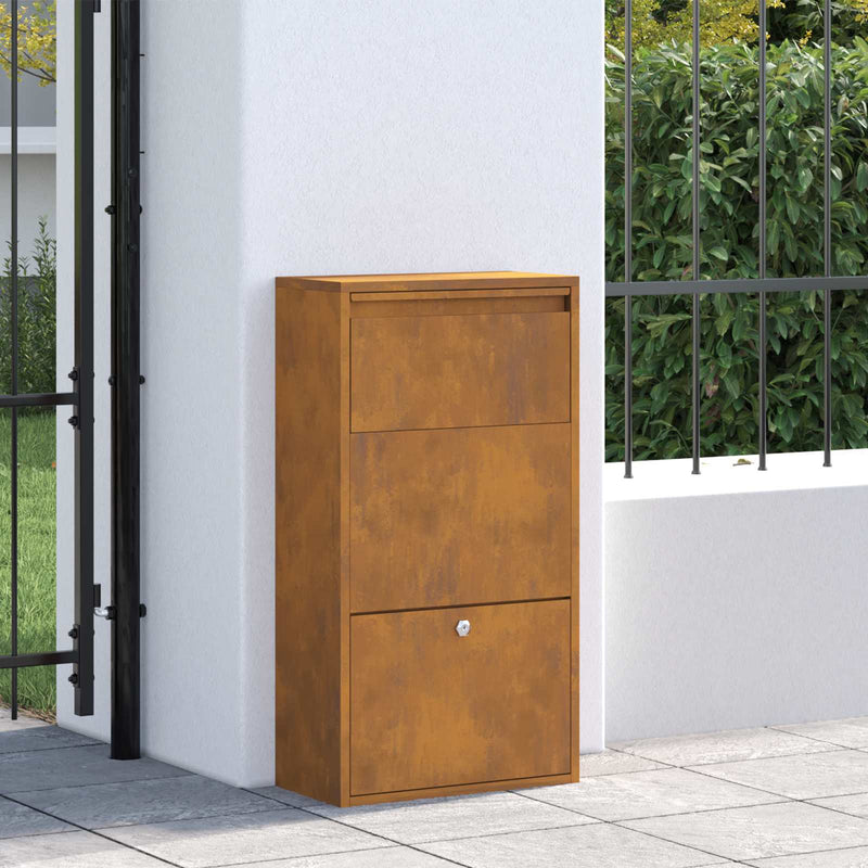 ギャラリービューアに画像をロードする, Vidaxl pakket inwerp box met slot roestig 44 x 22 x 82 cm cortenstaal