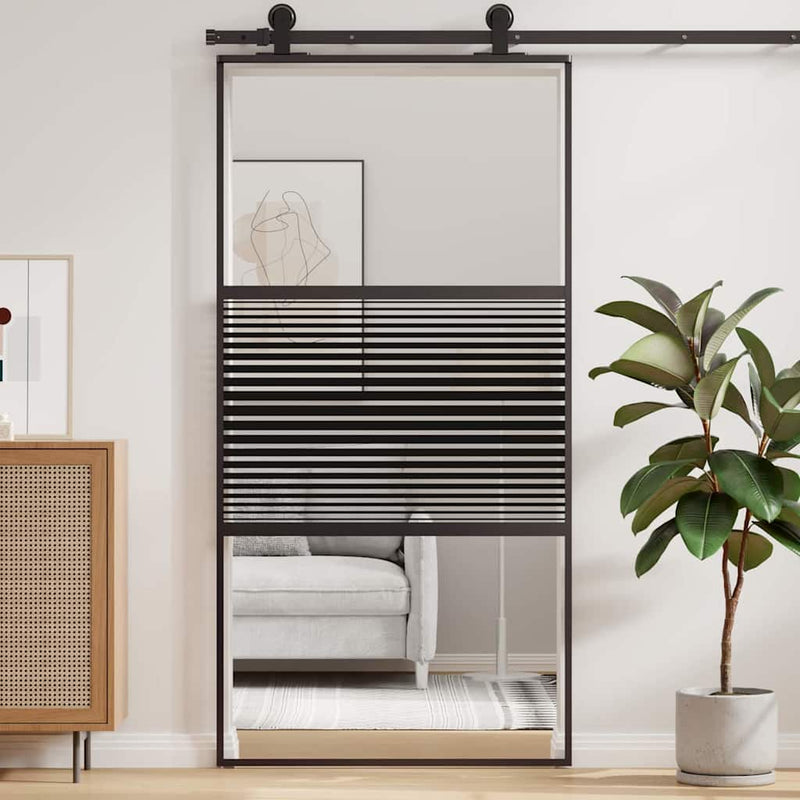 ギャラリービューアに画像をロードする, Vidaxl glazen deur gestreept zwart 90 x 2 x 205 cm aluminium