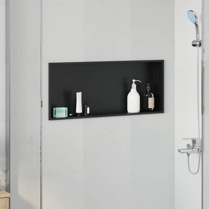 Chargez l'image dans la visionneuse de la galerie, Vidaxl douche niche zwart 75 x 30 x 9,5 cm roestvrij staal