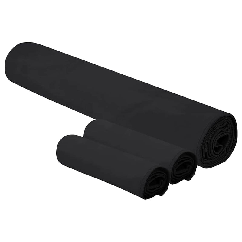 Chargez l'image dans la visionneuse de la galerie, Vidaxl set van sporthanddoeken 3 pcs zwart polyester en polyamide