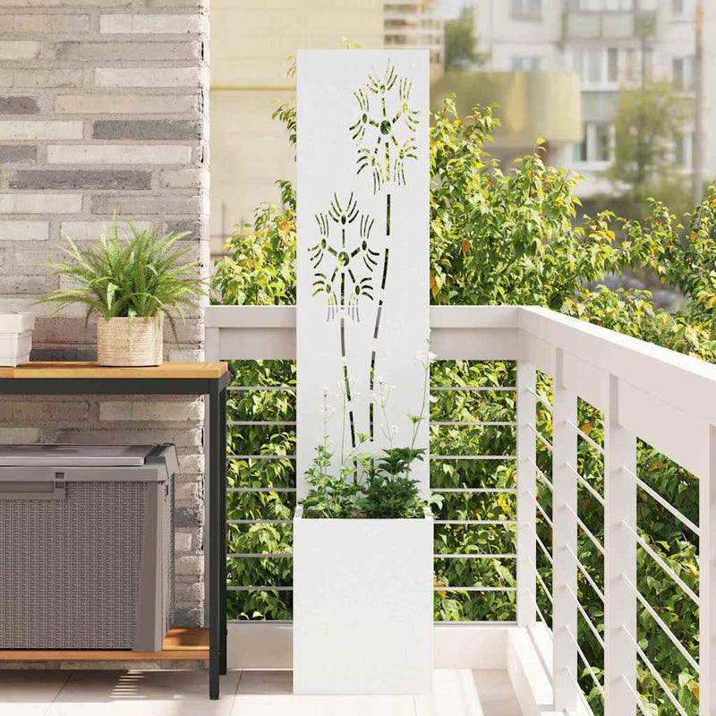 Afbeelding laden in galerijviewer, Vidaxl tuin privacy screen bloemen wit 32 x 140 cm koudgewalst staal