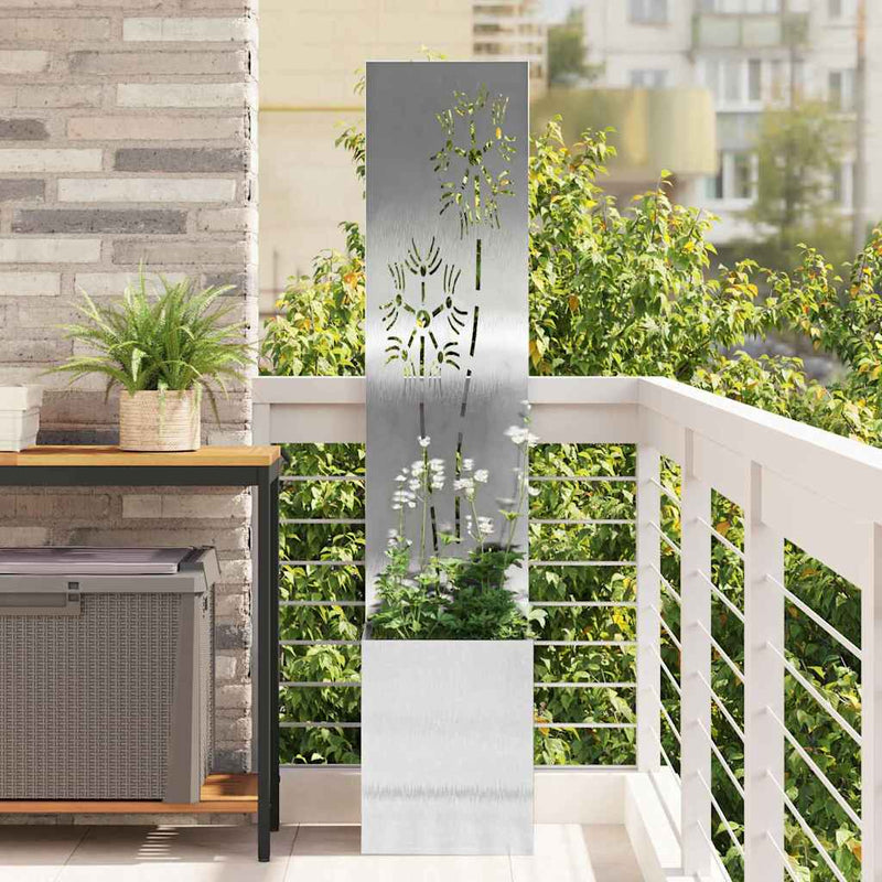 Afbeelding laden in galerijviewer, Vidaxl tuin privacy screen bloemen zilver 32 x 140 cm roestvrij staal