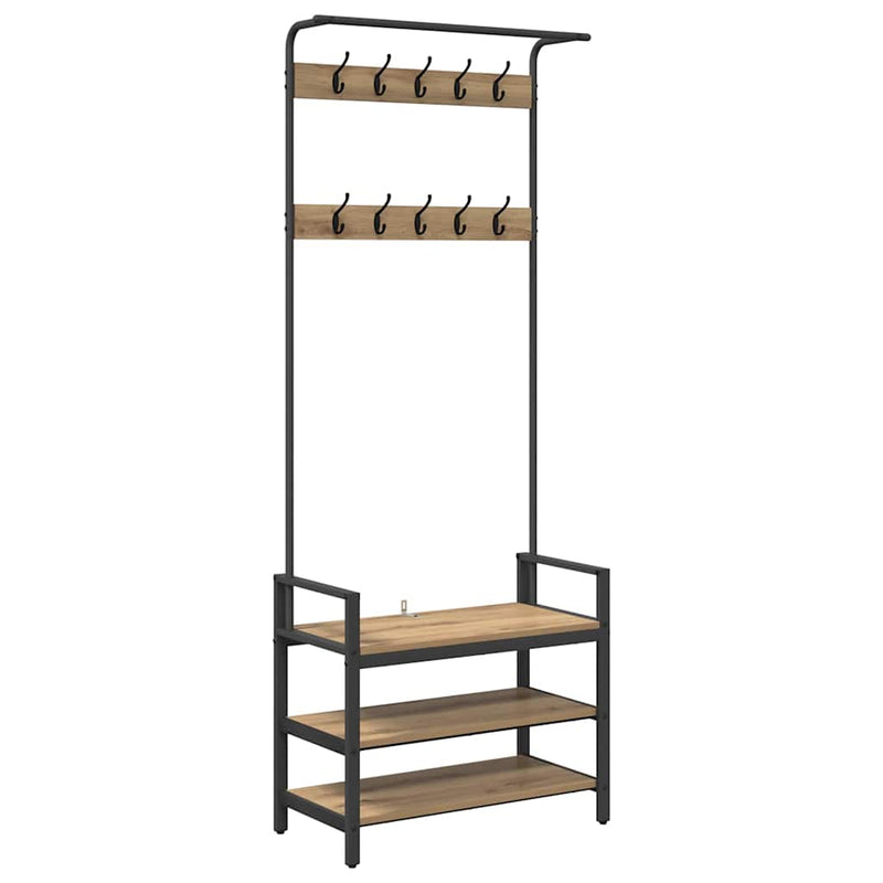 Afbeelding laden in galerijviewer, Vidaxl kapstok met plank artisan eiken 75 x 34 x 184 cm bewerkt hout