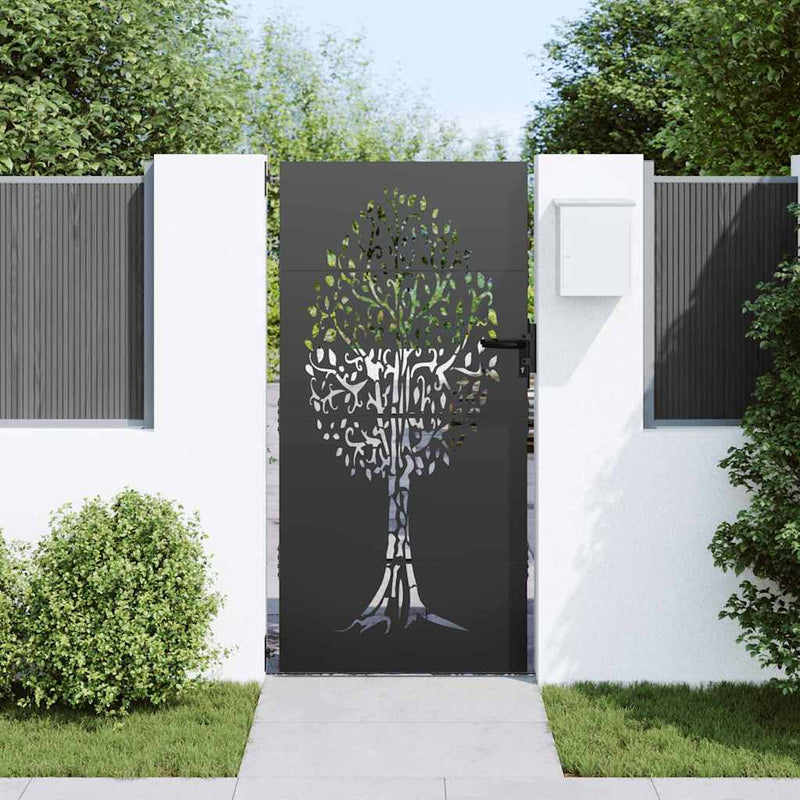 Afbeelding laden in galerijviewer, Vidaxl tuinpoort met slot zwart 85 x 175 cm poedergecoat staal