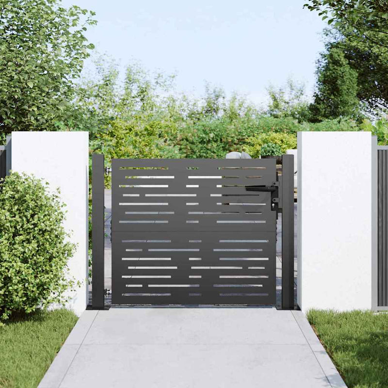 ギャラリービューアに画像をロードする, Vidaxl tuinpoort met slot zwart 110 x 105 cm gepoedercoat staal