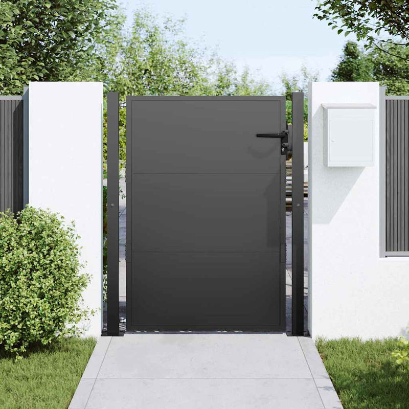 Afbeelding laden in galerijviewer, Vidaxl tuinpoort met slot zwart 110 x 130 cm gepoedercoat staal