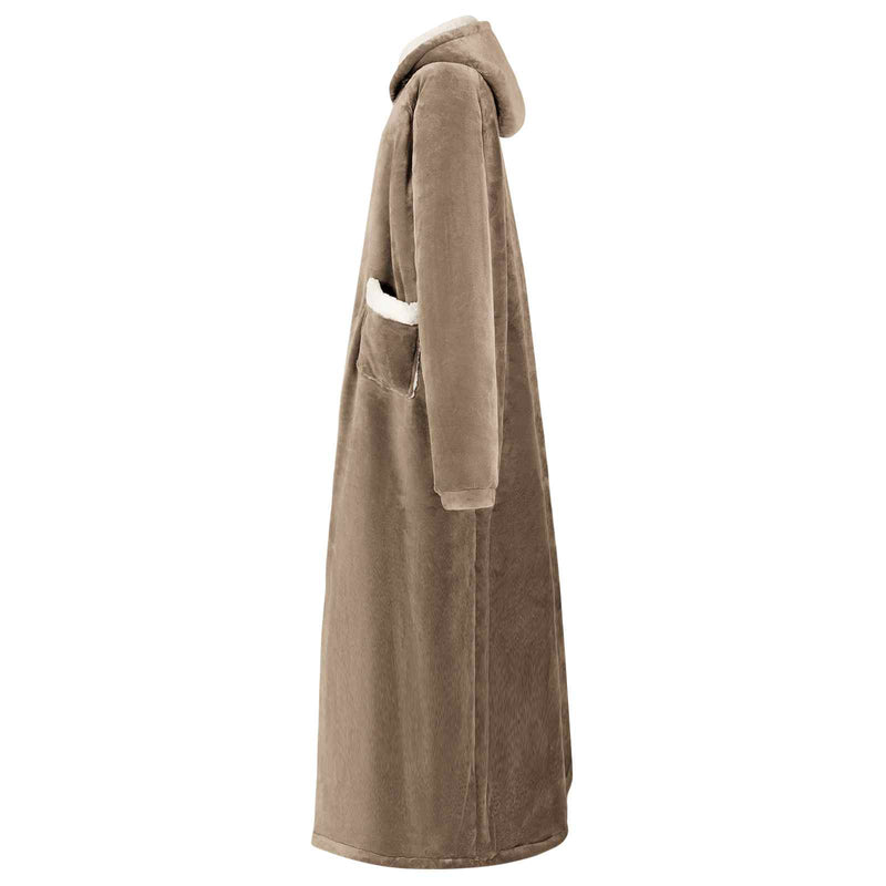 Afbeelding laden in galerijviewer, Vidaxl deken hoodie kameel l fleece en flanel