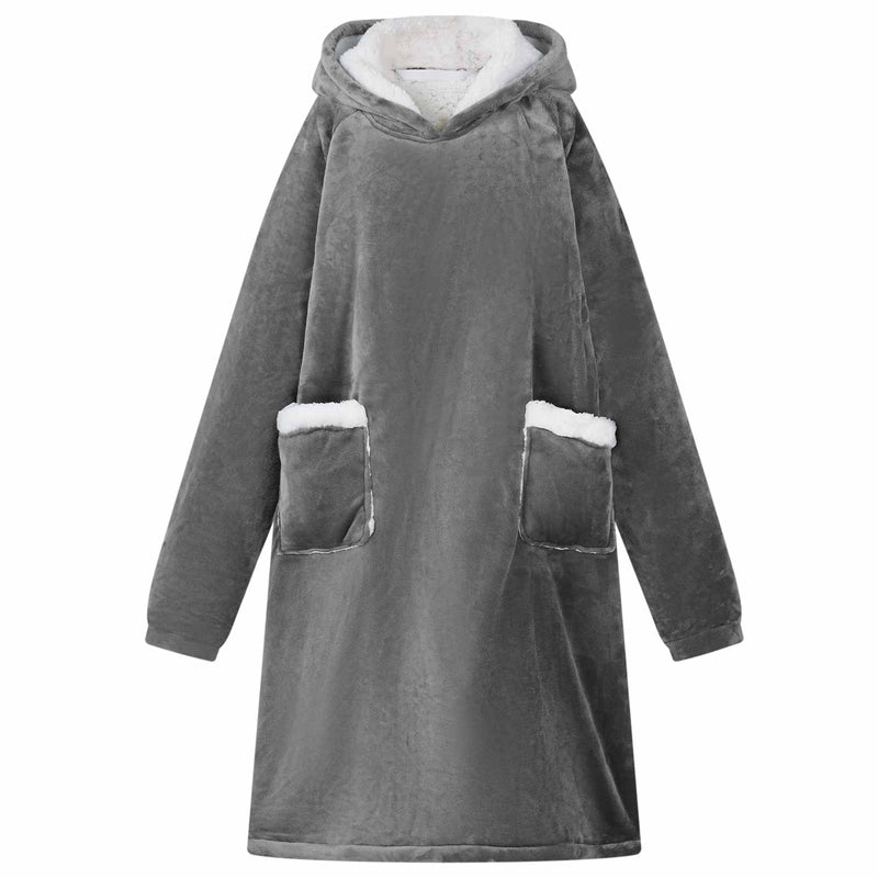 Afbeelding laden in galerijviewer, Vidaxl deken hoodie donkergrijs l fleece en flanel