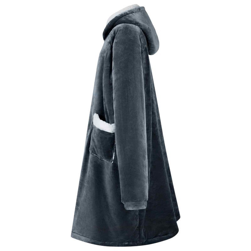 Afbeelding laden in galerijviewer, Vidaxl deken hoodie marineblauw l fleece en flanel