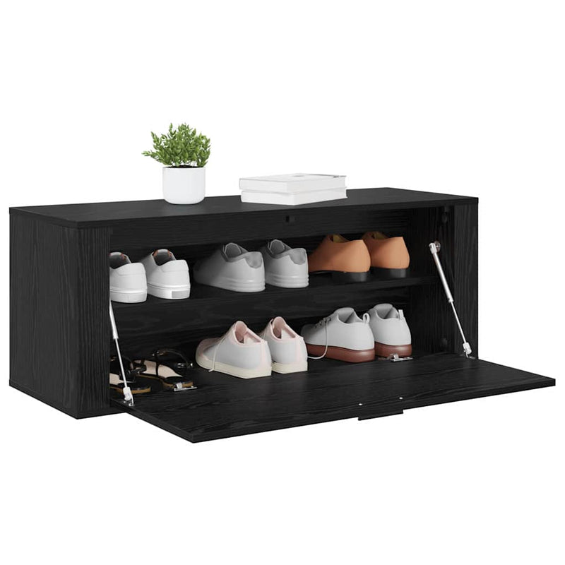 Afbeelding laden in galerijviewer, Vidaxl schoenenkast zwart eiken 100 x 35 x 38 cm bewerkt hout