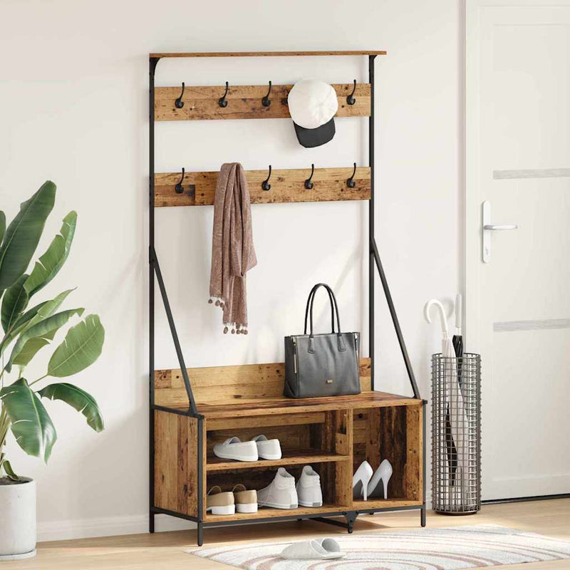 Chargez l'image dans la visionneuse de la galerie, Vidaxl kledingrek met plank oud hout 100 x 41 x 184 cm bewerkt hout