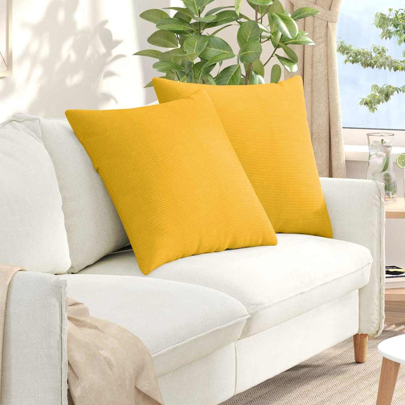 Afbeelding laden in galerijviewer, Vidaxl sofa kussens 2 stuks lichtgeel 80 x 80 cm cordstof