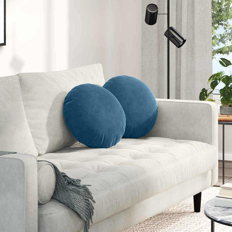 Afbeelding laden in galerijviewer, Vidaxl zitkussens 2 stuks blauw ø 40 x 13 cm fluweel