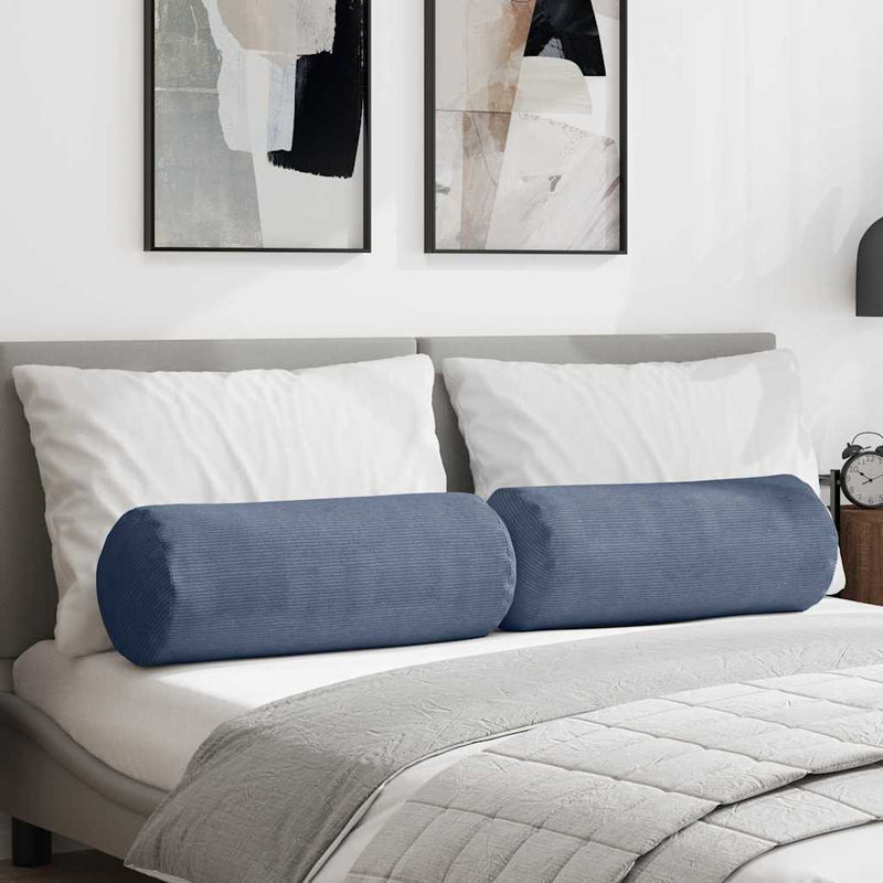 Afbeelding laden in galerijviewer, Vidaxl bolster kussens 2 stuks blauw ø 25 x 70 cm cordstof