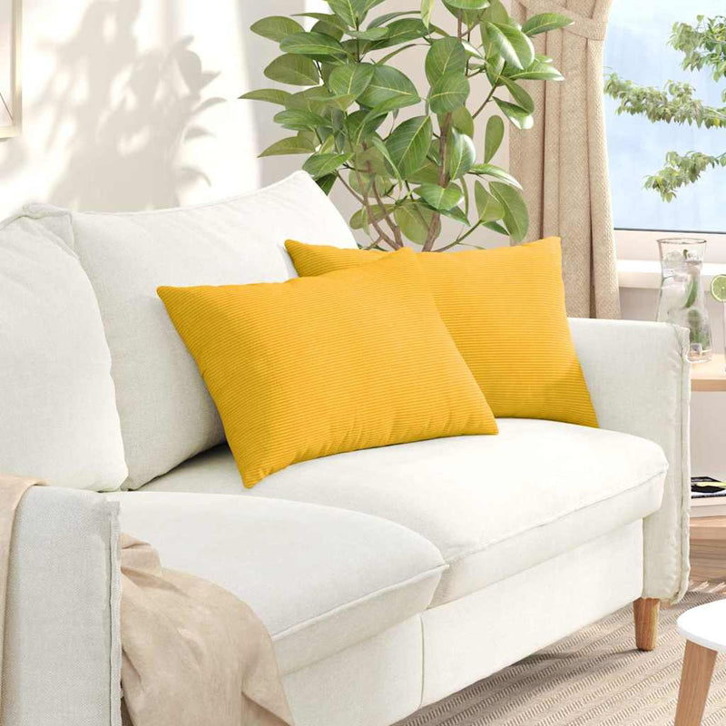Afbeelding laden in galerijviewer, Vidaxl sofa kussens 2 stuks lichtgeel 60 x 40 cm cordstof