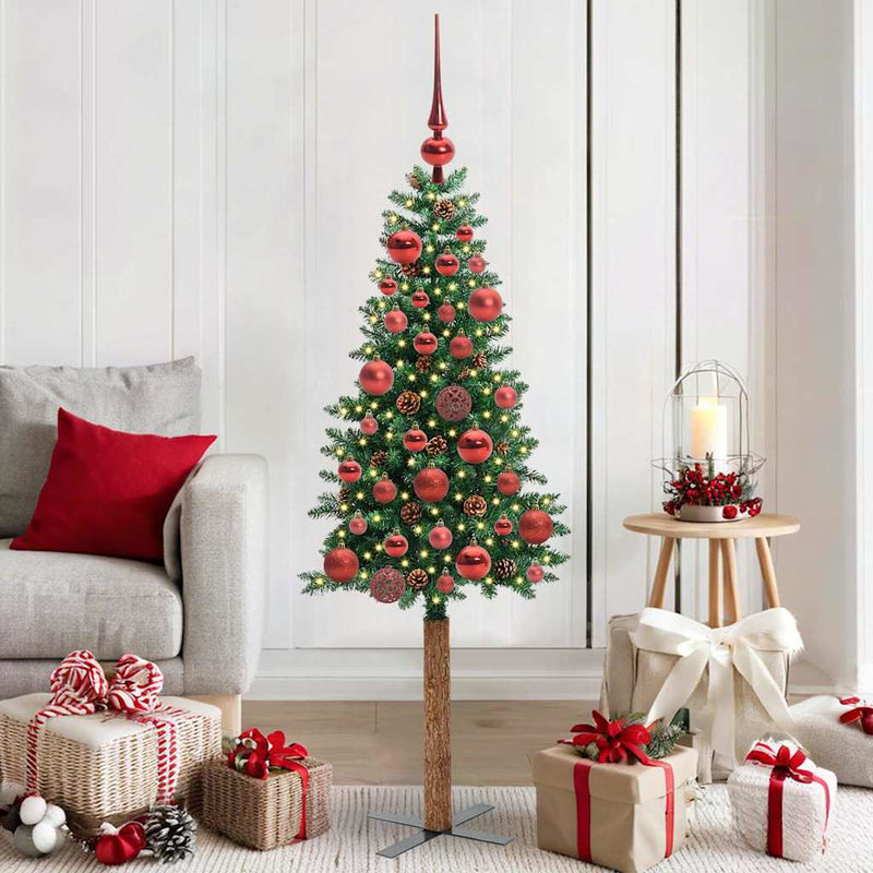 ギャラリービューアに画像をロードする, Vidaxl slanke kerstboom groen 150 cm pvc en massief dennenhout