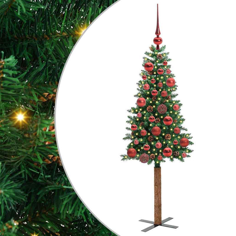 ギャラリービューアに画像をロードする, Vidaxl slanke kerstboom groen 150 cm pvc en massief dennenhout