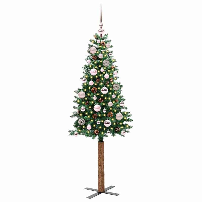 ギャラリービューアに画像をロードする, Vidaxl slanke kerstboom groen 150 cm pvc en massief dennenhout