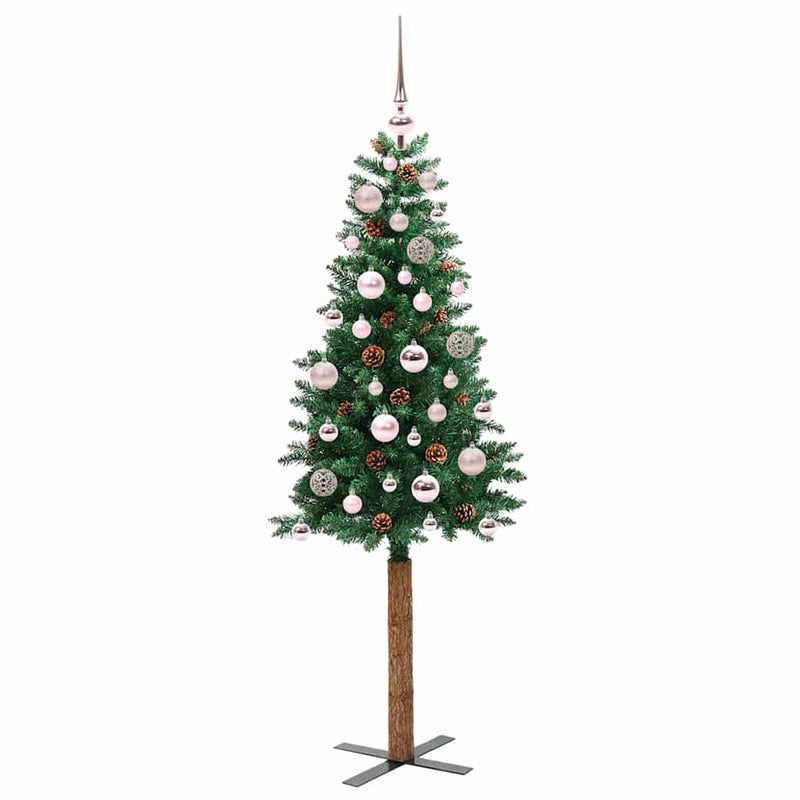 ギャラリービューアに画像をロードする, Vidaxl slanke kerstboom groen 150 cm pvc en massief dennenhout