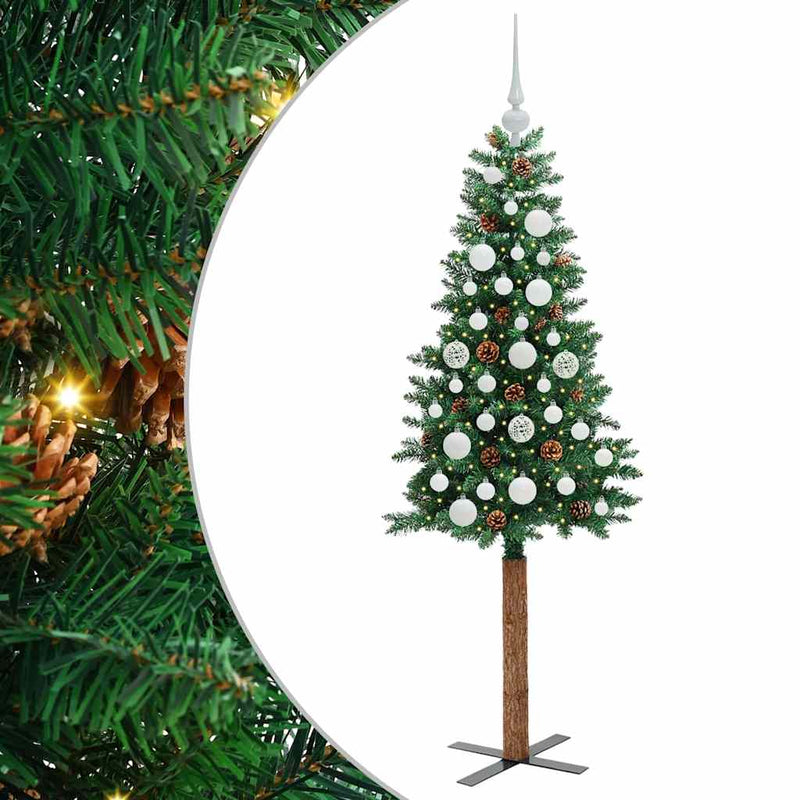 ギャラリービューアに画像をロードする, Vidaxl slanke kerstboom groen 150 cm pvc en massief dennenhout