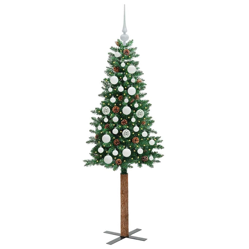 ギャラリービューアに画像をロードする, Vidaxl slanke kerstboom groen 150 cm pvc en massief dennenhout