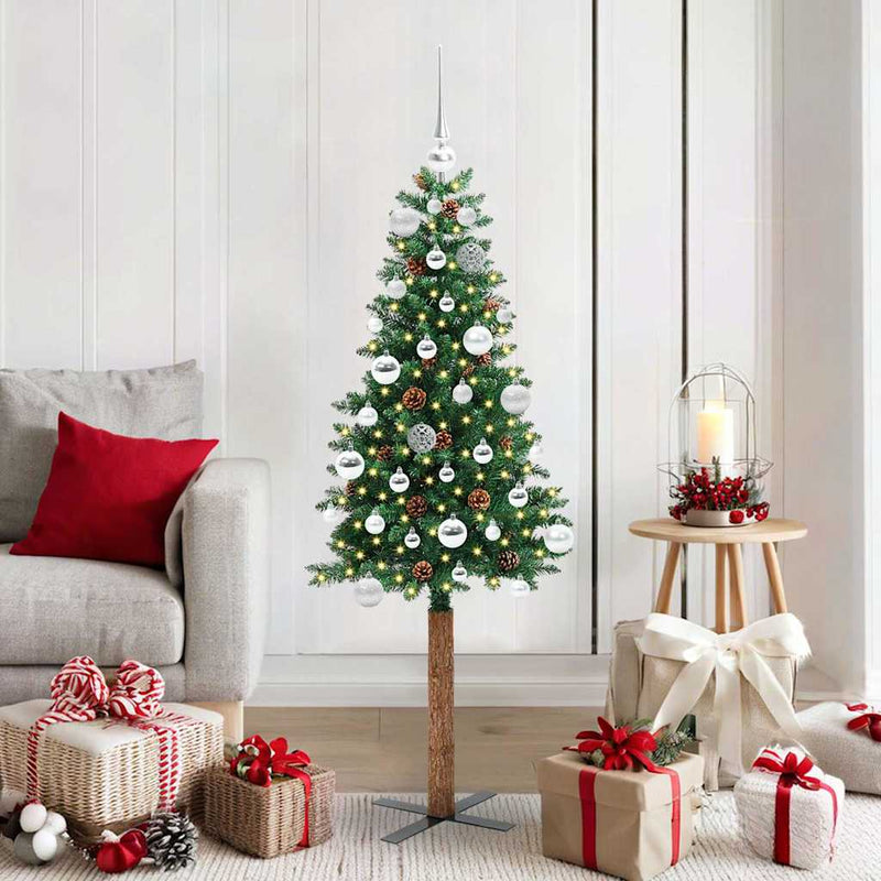 ギャラリービューアに画像をロードする, Vidaxl slanke kerstboom groen 150 cm pvc en massief dennenhout