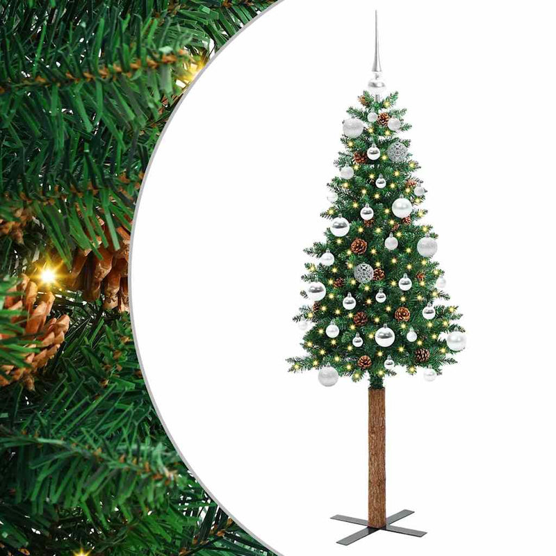 ギャラリービューアに画像をロードする, Vidaxl slanke kerstboom groen 150 cm pvc en massief dennenhout