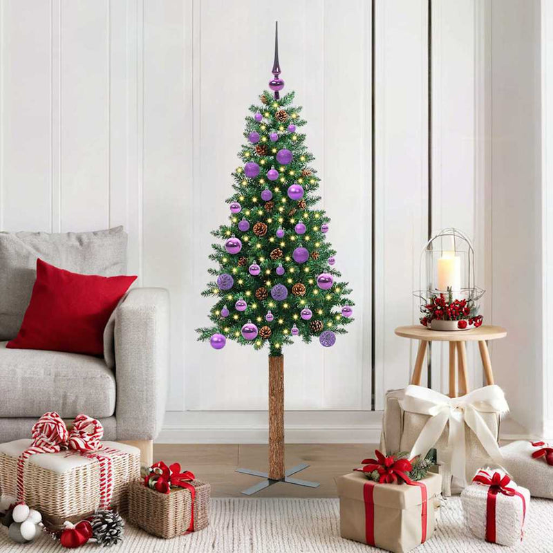 ギャラリービューアに画像をロードする, Vidaxl slanke kerstboom groen 150 cm pvc en massief dennenhout