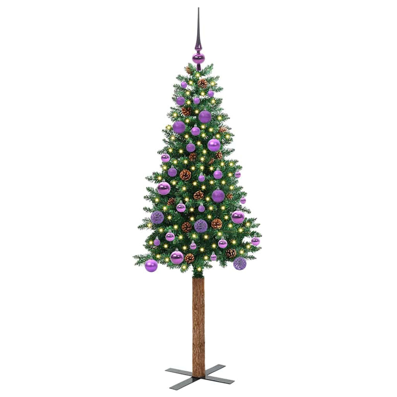 ギャラリービューアに画像をロードする, Vidaxl slanke kerstboom groen 150 cm pvc en massief dennenhout