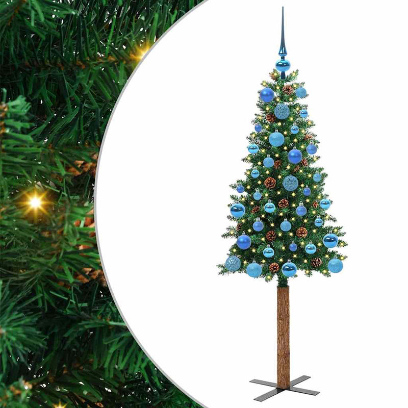 ギャラリービューアに画像をロードする, Vidaxl slanke kerstboom groen 150 cm pvc en massief dennenhout