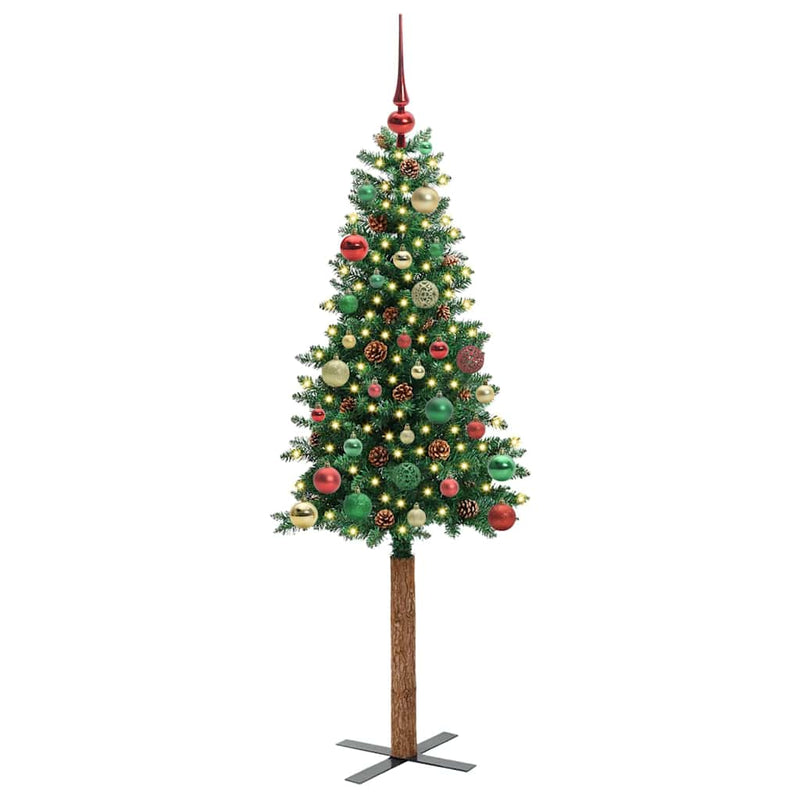 ギャラリービューアに画像をロードする, Vidaxl slanke kerstboom groen 150 cm pvc en massief dennenhout