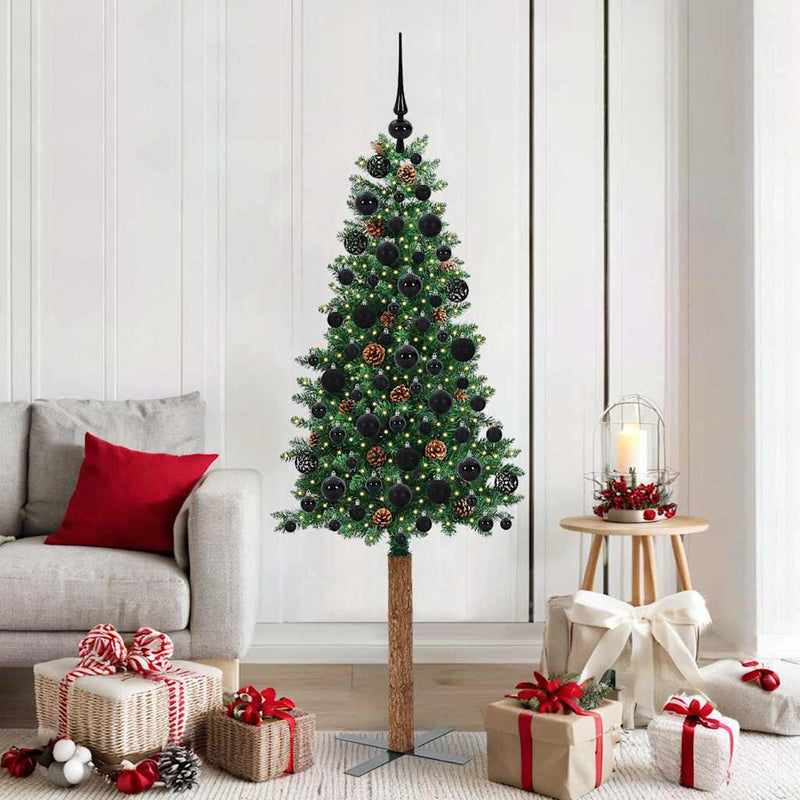 ギャラリービューアに画像をロードする, Vidaxl slanke kerstboom groen 180 cm pvc en massief dennenhout