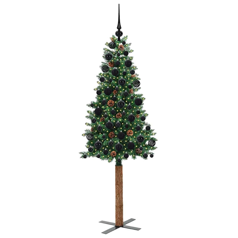 ギャラリービューアに画像をロードする, Vidaxl slanke kerstboom groen 180 cm pvc en massief dennenhout
