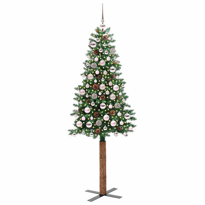 ギャラリービューアに画像をロードする, Vidaxl slanke kerstboom groen 180 cm pvc en massief dennenhout