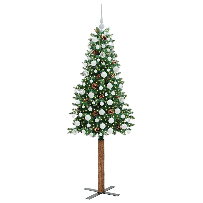 ギャラリービューアに画像をロードする, Vidaxl slanke kerstboom groen 180 cm pvc en massief dennenhout