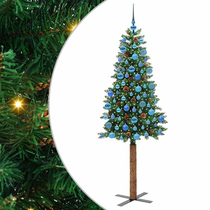 ギャラリービューアに画像をロードする, Vidaxl slanke kerstboom groen 180 cm pvc en massief dennenhout