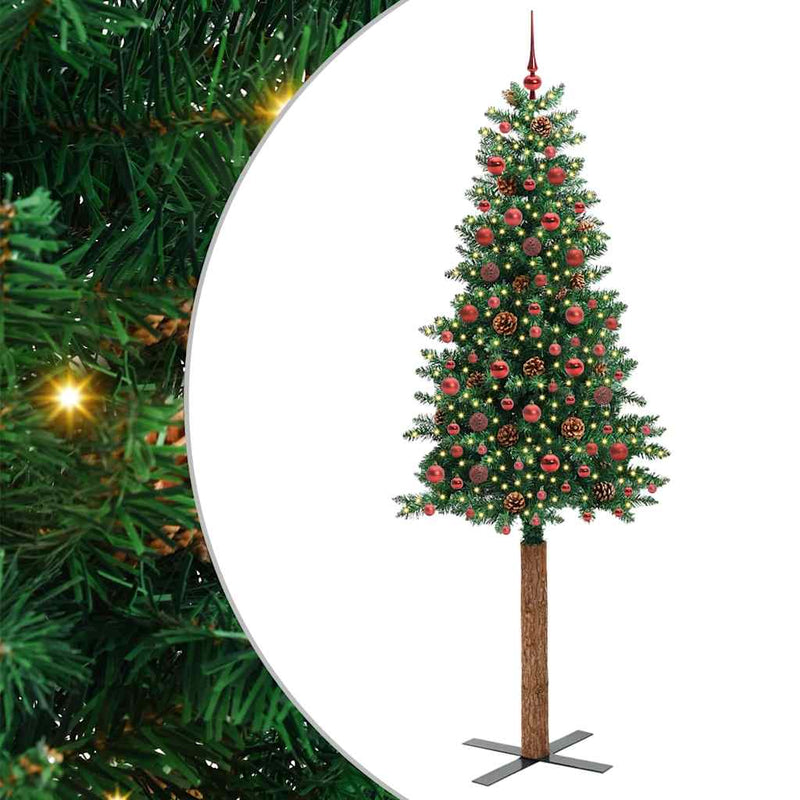 ギャラリービューアに画像をロードする, Vidaxl slanke kerstboom groen 210 cm pvc en massief dennenhout