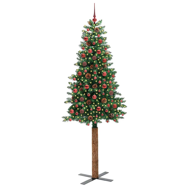 ギャラリービューアに画像をロードする, Vidaxl slanke kerstboom groen 210 cm pvc en massief dennenhout